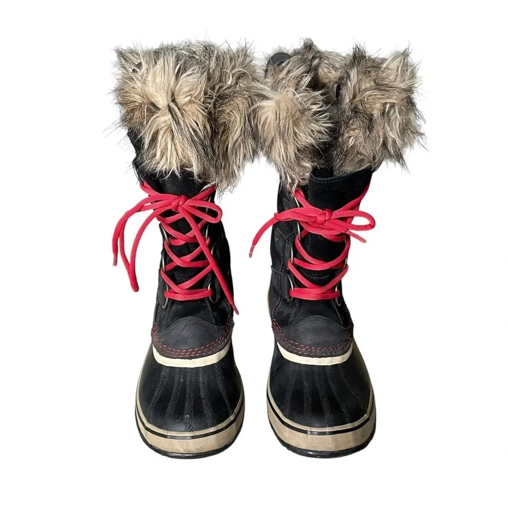 SOREL Joan of Arctic Lace Up Winter Waterproof Boots Black Red 8 - Picture 6 of 11